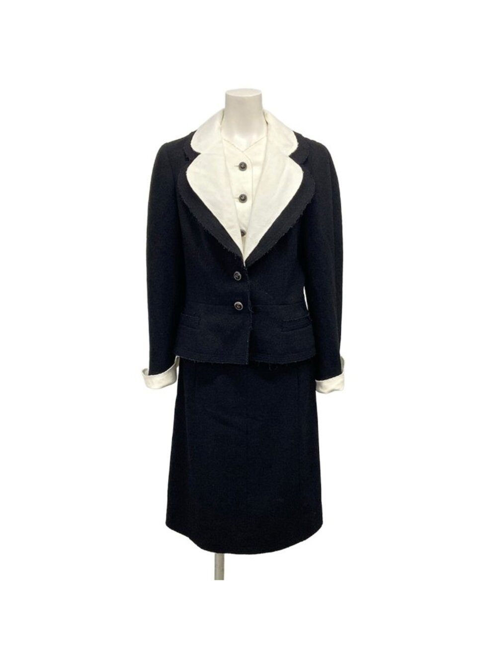 Chanel Skirt Suit Black Shoulder Pad CC Logo Wool